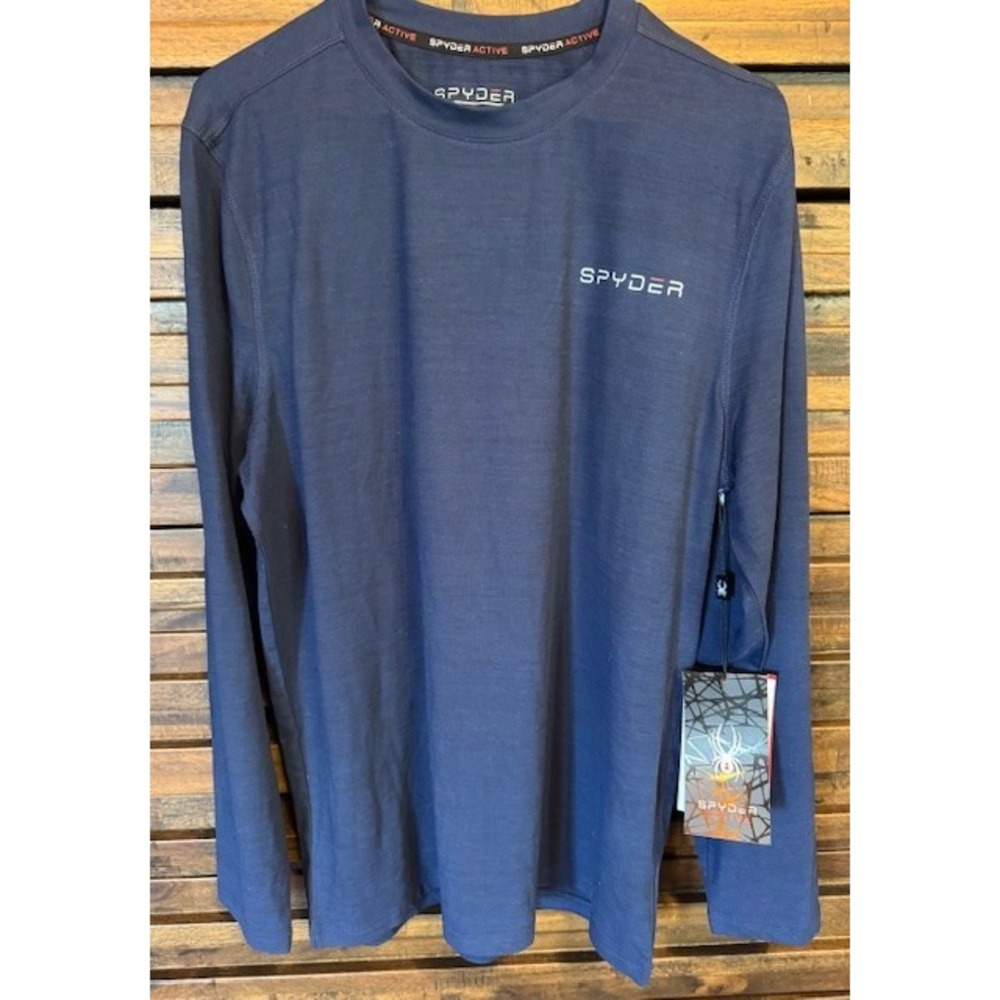 Spyder Active Performance Men's‎ LRG Long Sleeve Shirt Stretch Navy Blue Soft